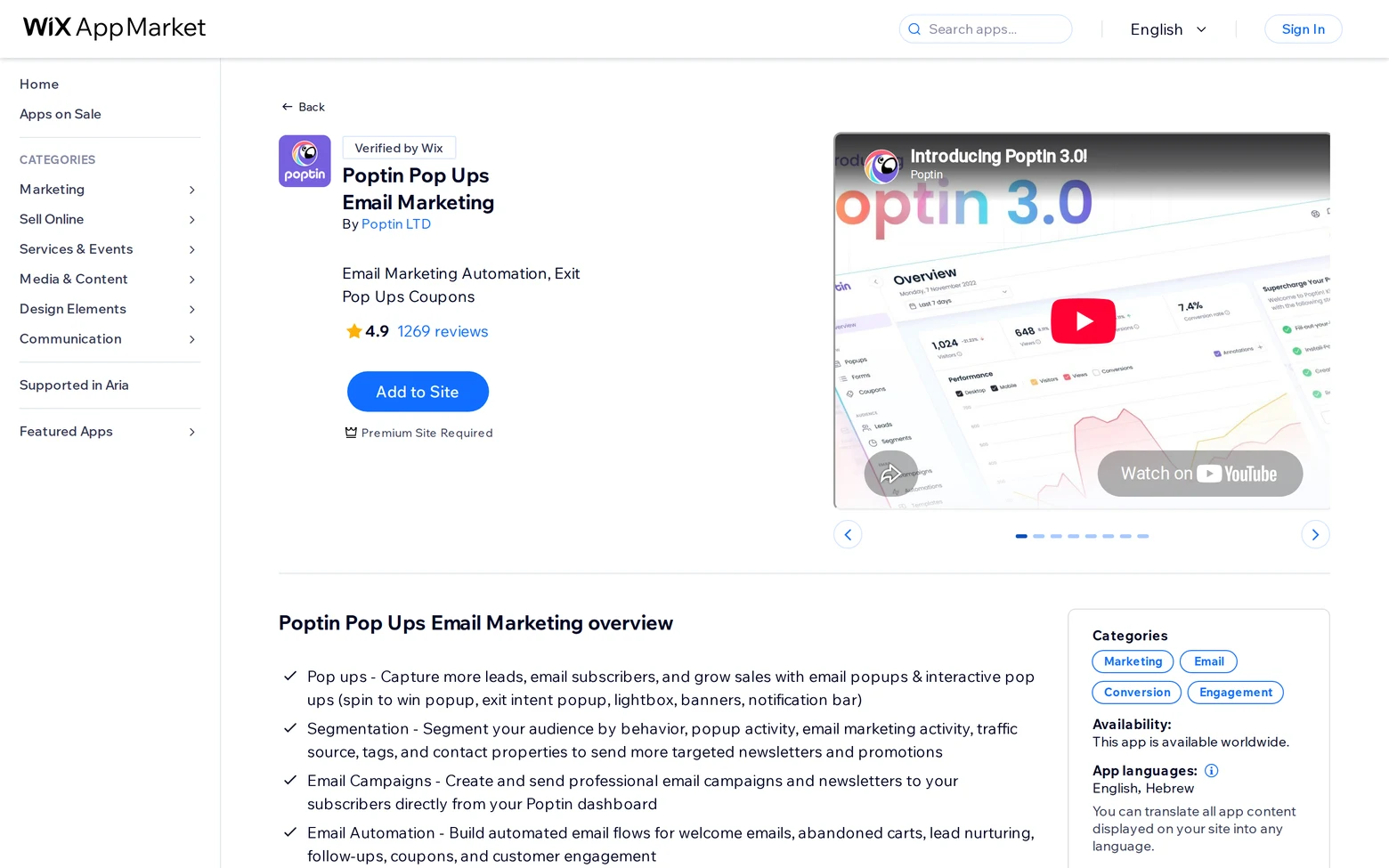 Poptin on the Wix App Market