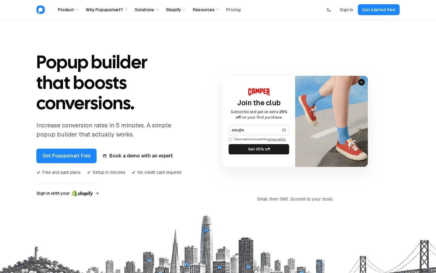 Popupsmart homepage in 2026