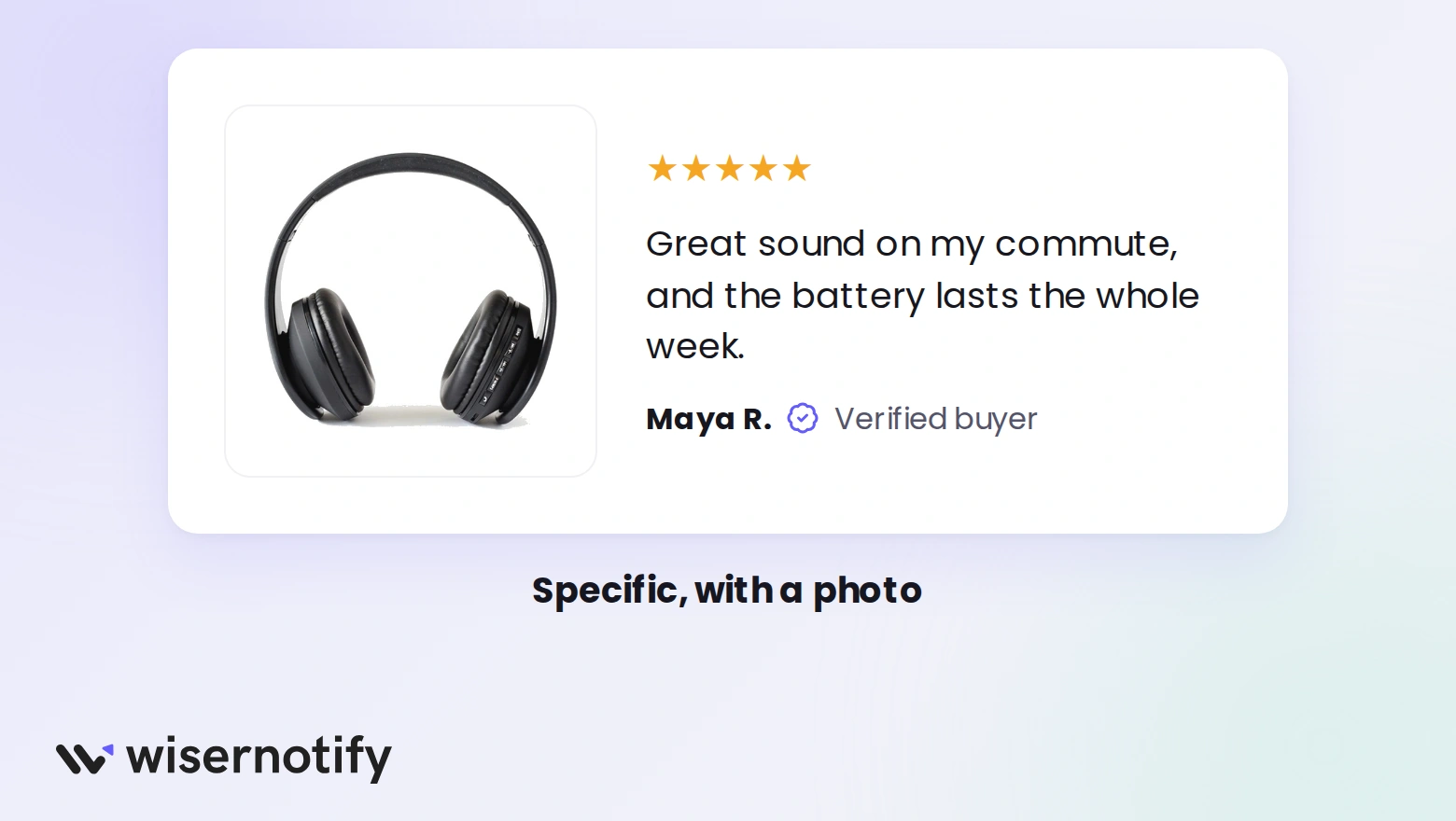 Five-star PrestaShop testimonial with a customer product photo and a verified buyer badge