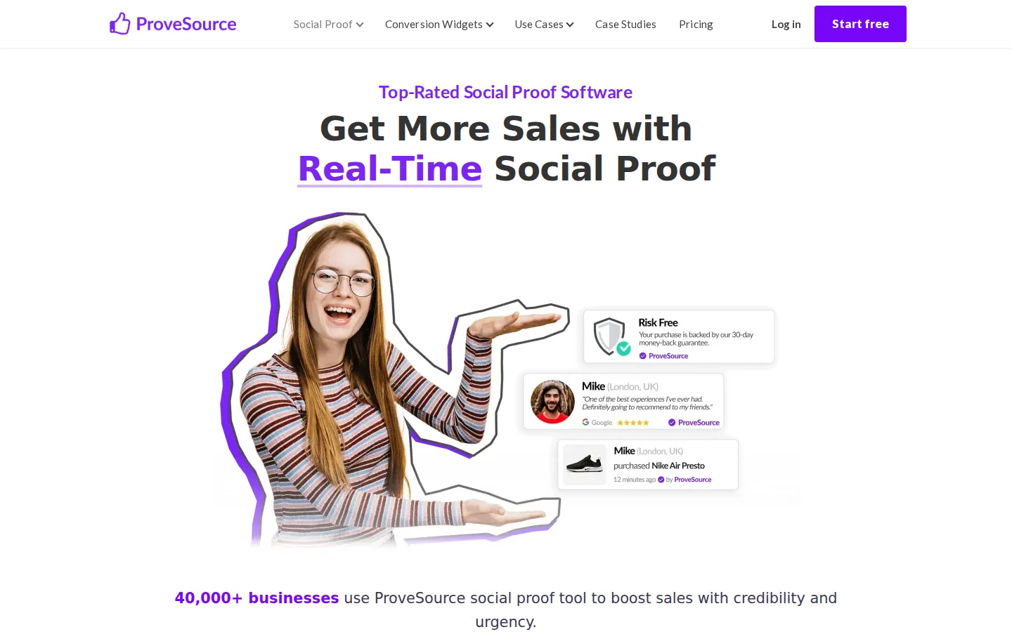 ProveSource homepage: get more sales with real-time social proof