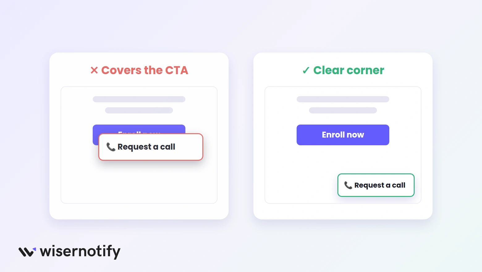 Comparison of a callback card covering the enroll button against one placed in a clear corner