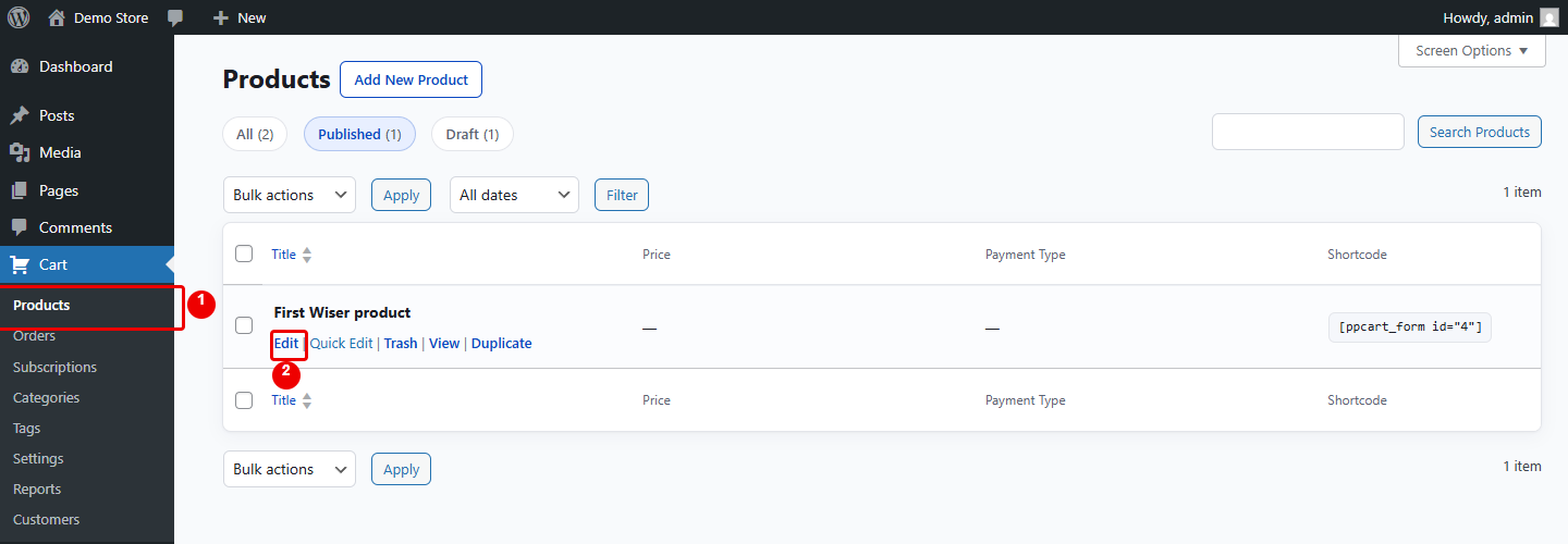 PublishPress Cart: Cart > Products > Edit product