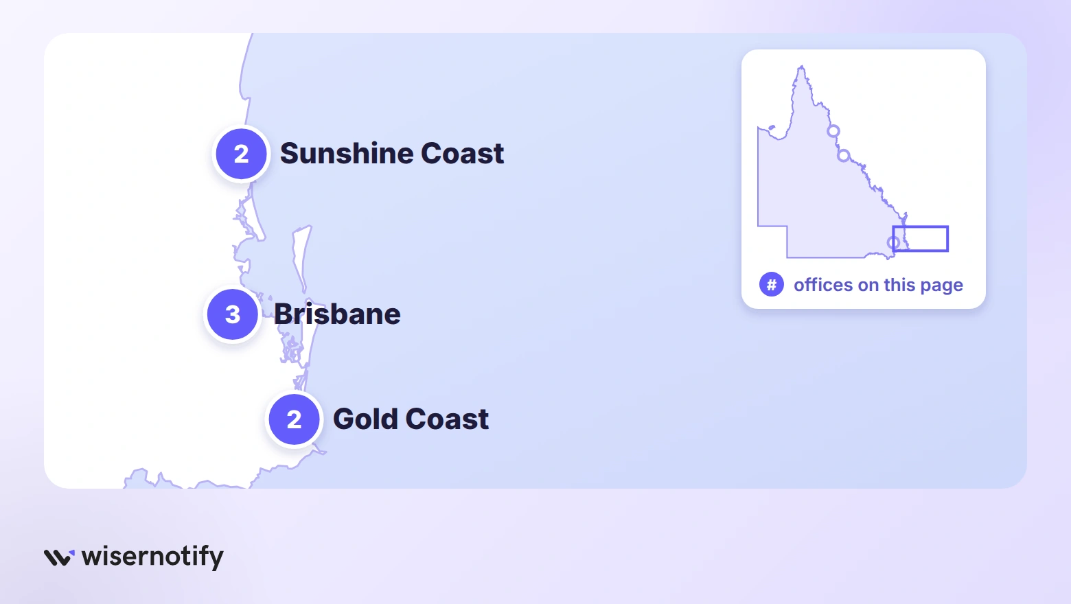 Map of south-east Queensland showing CRO agency offices on this page: three in Brisbane, two on the Gold Coast and two on the Sunshine Coast
