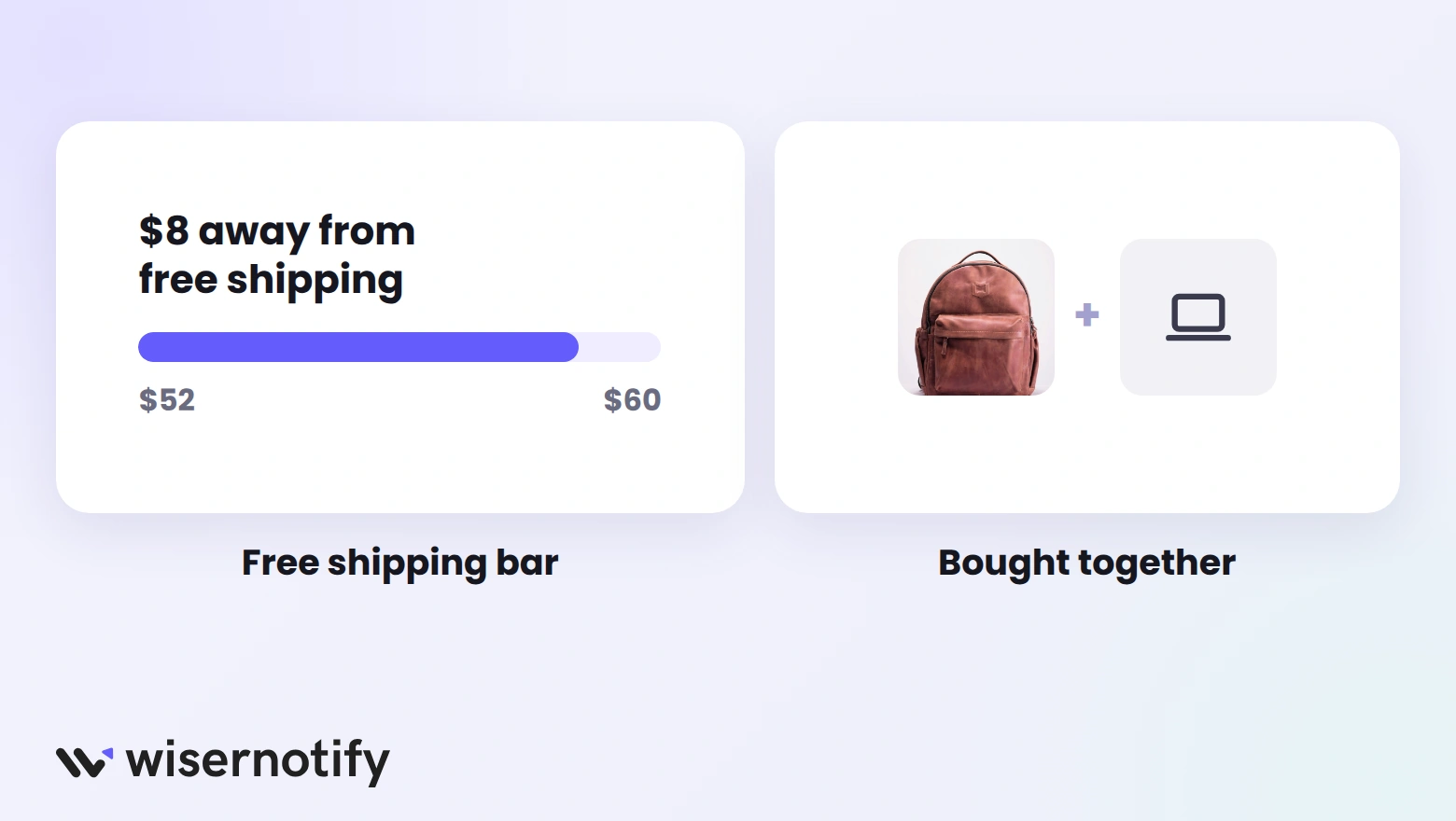A free shipping progress bar showing $8 to go and a product bought together with a matching item