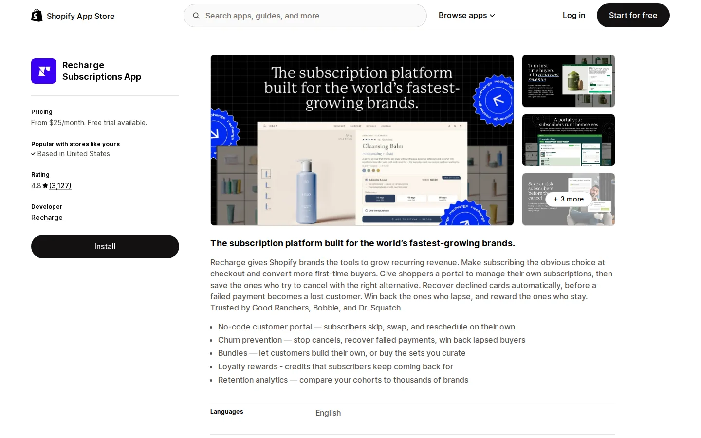 Recharge Subscriptions App on the Shopify App Store