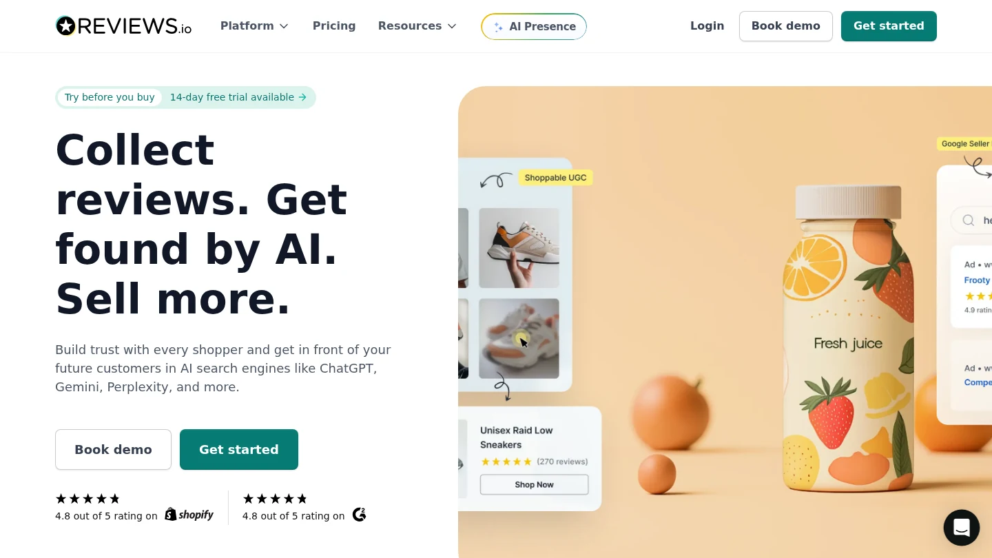 Reviews.io homepage