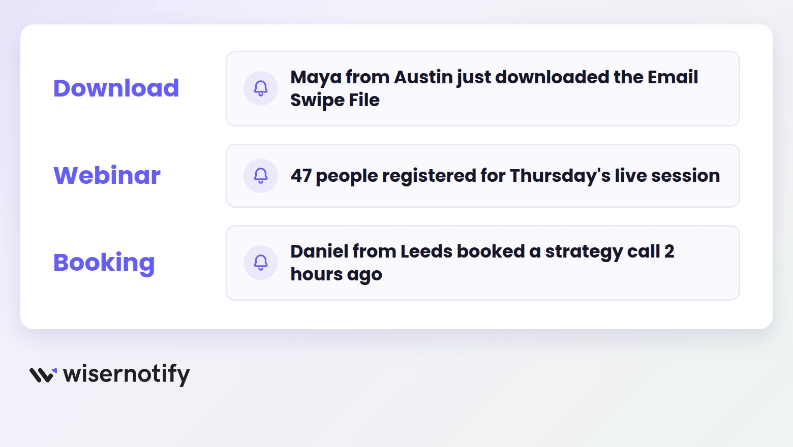 Sales popup examples for download, webinar, and booking pages