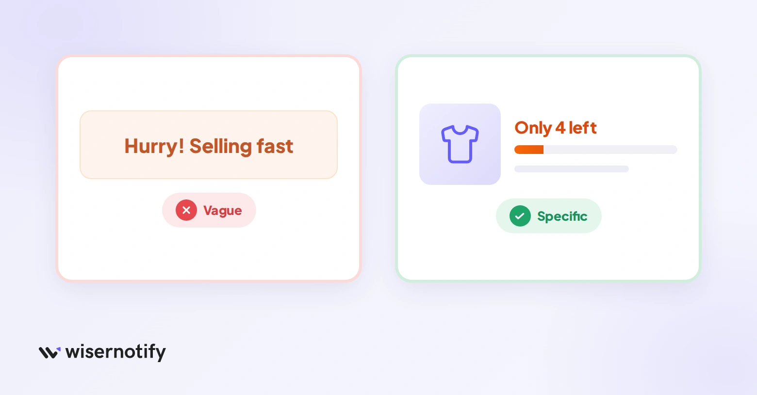 A vague Hurry selling fast banner compared with a specific Only 4 left stock count on a product