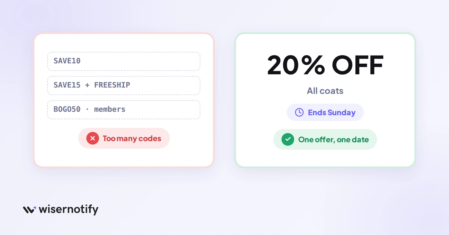 Too many discount codes compared with one clear seasonal offer that ends Sunday