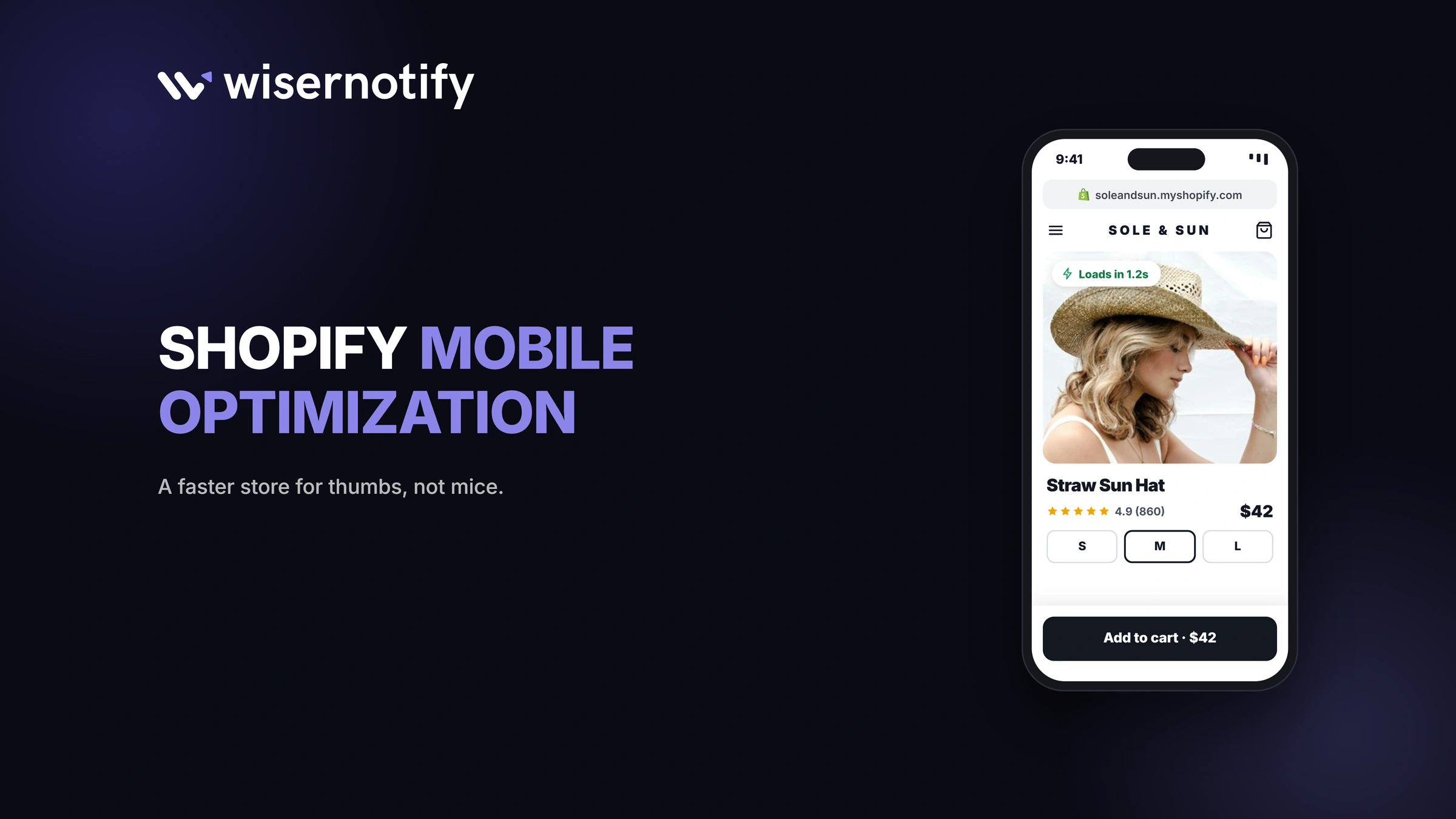 Shopify mobile optimization: a fast-loading Shopify product page on a phone with a sticky add to cart button