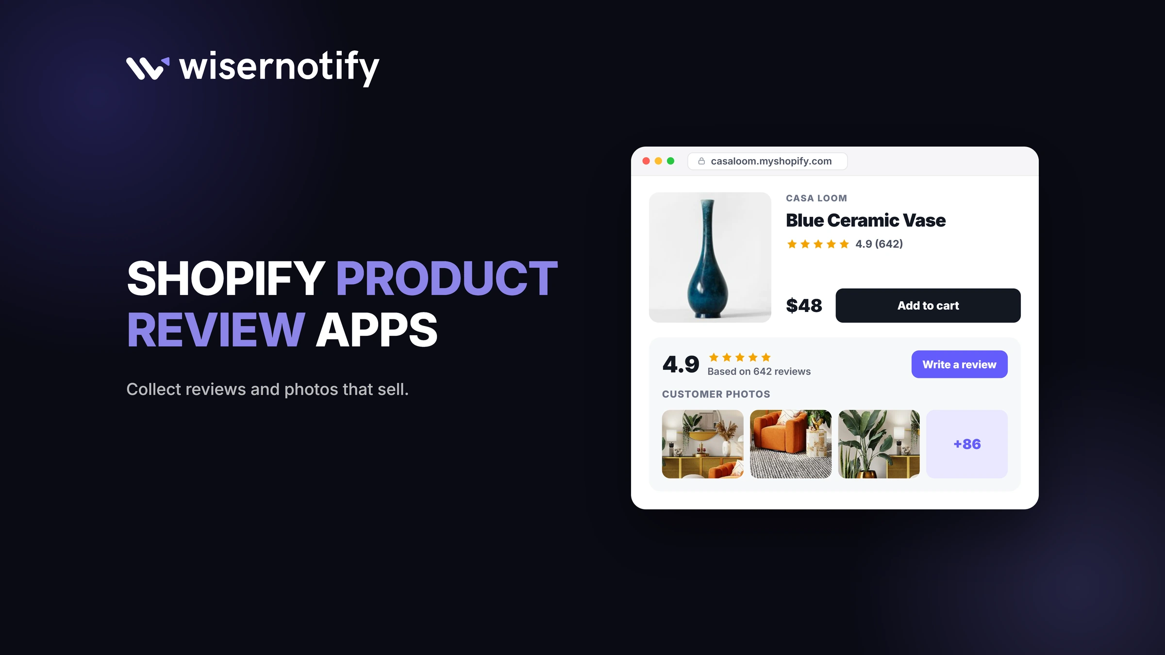 Shopify product review apps: a product page with star ratings, a review summary, and customer photos