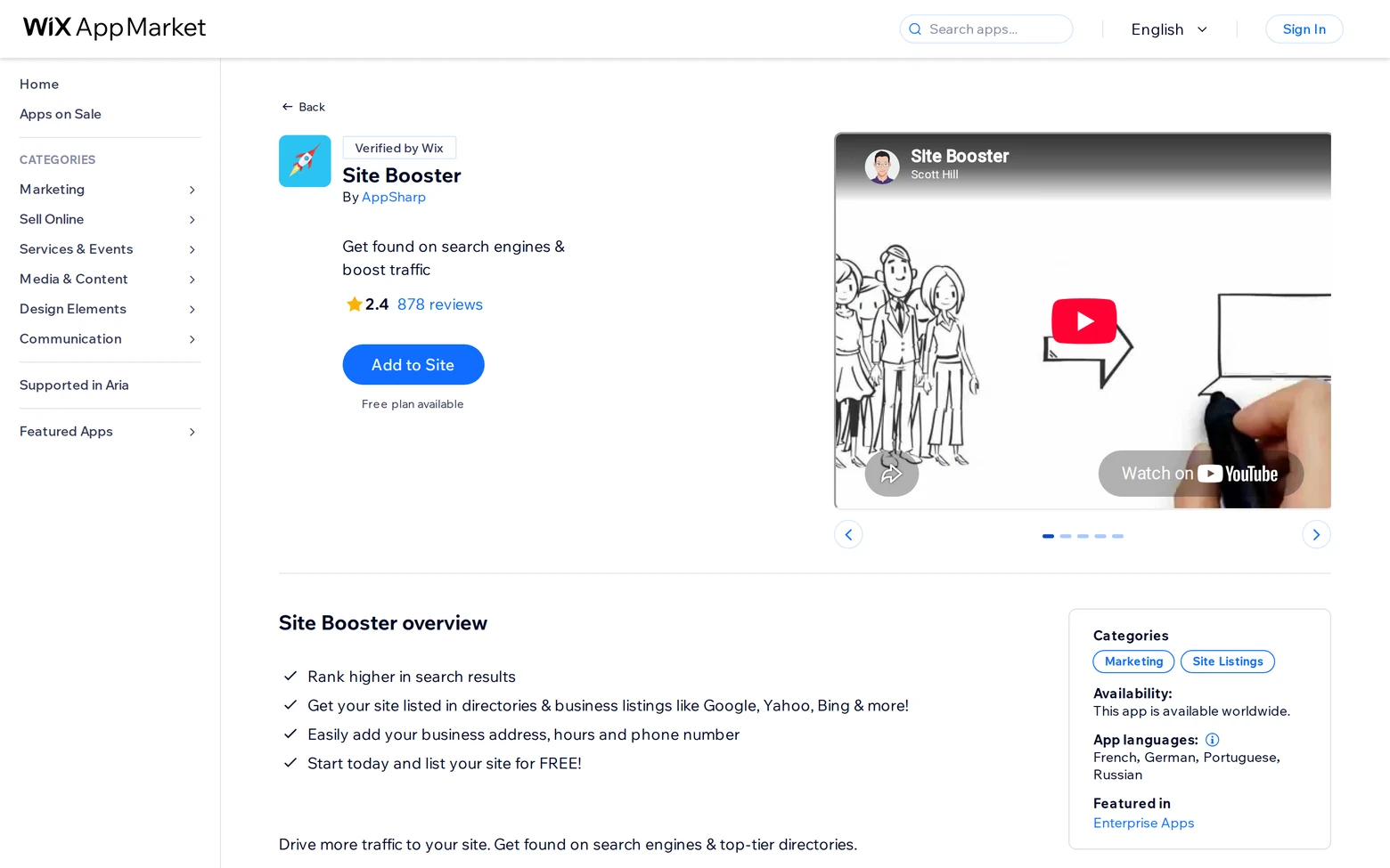 Site Booster on the Wix App Market