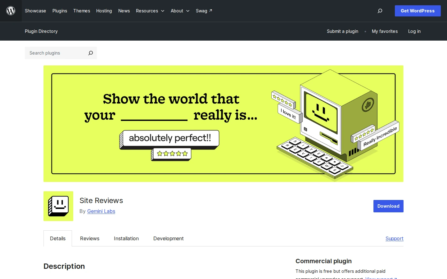 Site Reviews plugin page