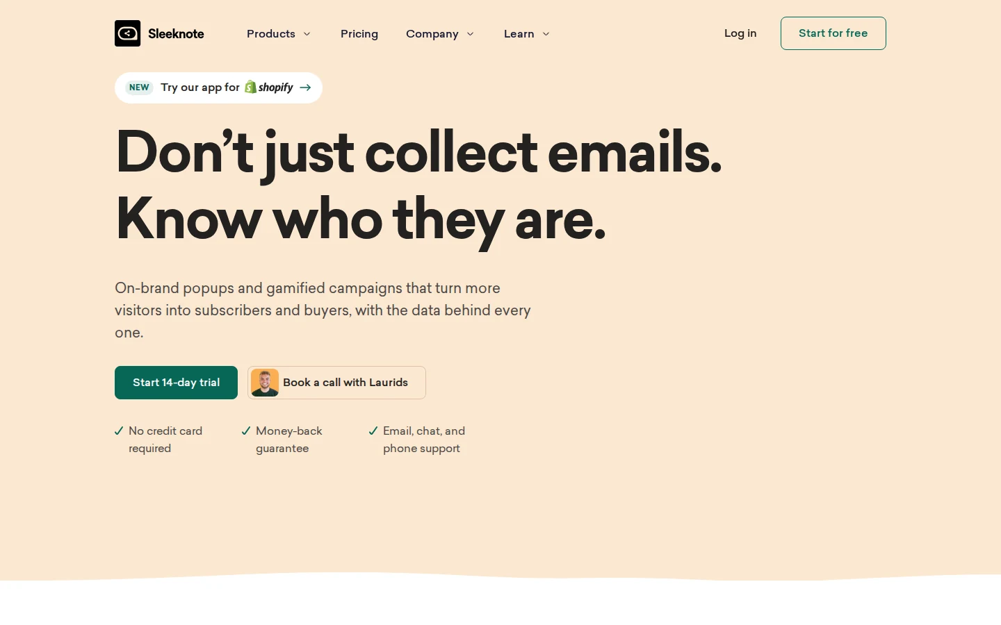 Sleeknote homepage for on-brand popups and gamified campaigns in 2026