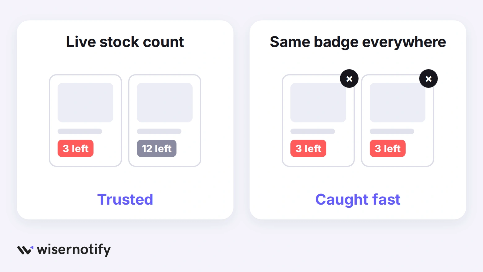 A live stock count on each product next to the same Only 3 left badge on every product