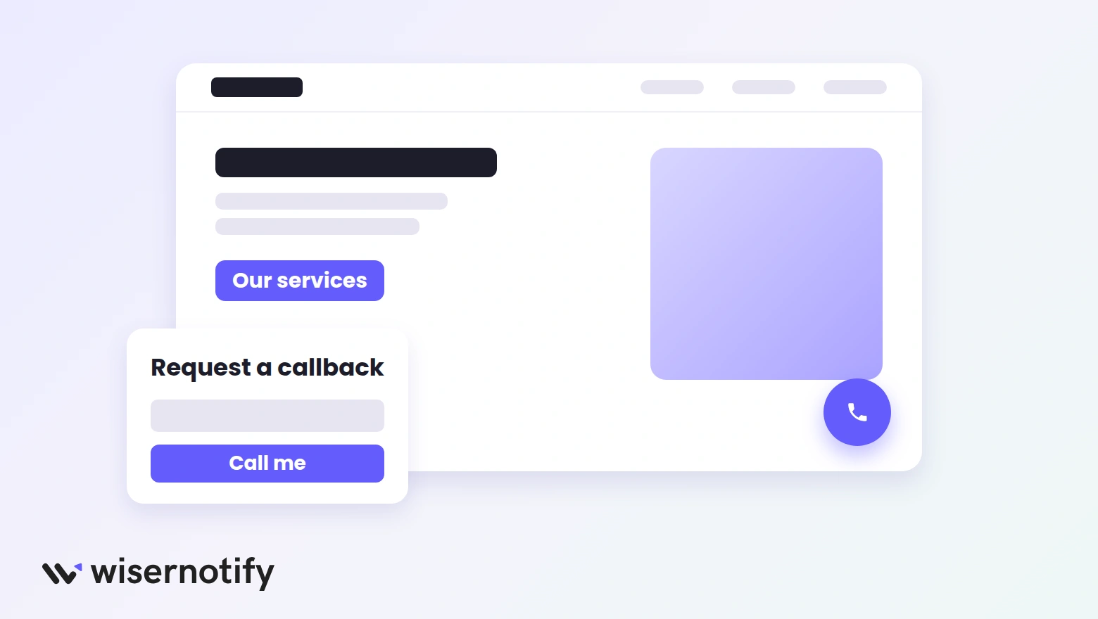 Squarespace service page with a floating callback button and request form