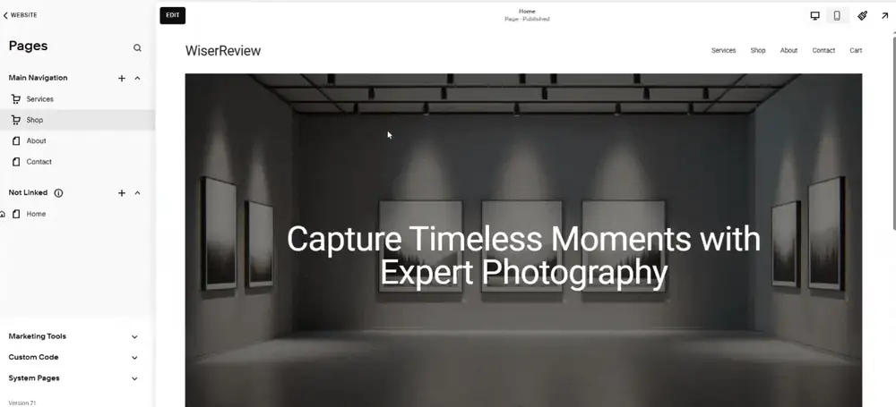 Adding a Code Block to a Squarespace page and pasting the WiserReview widget code