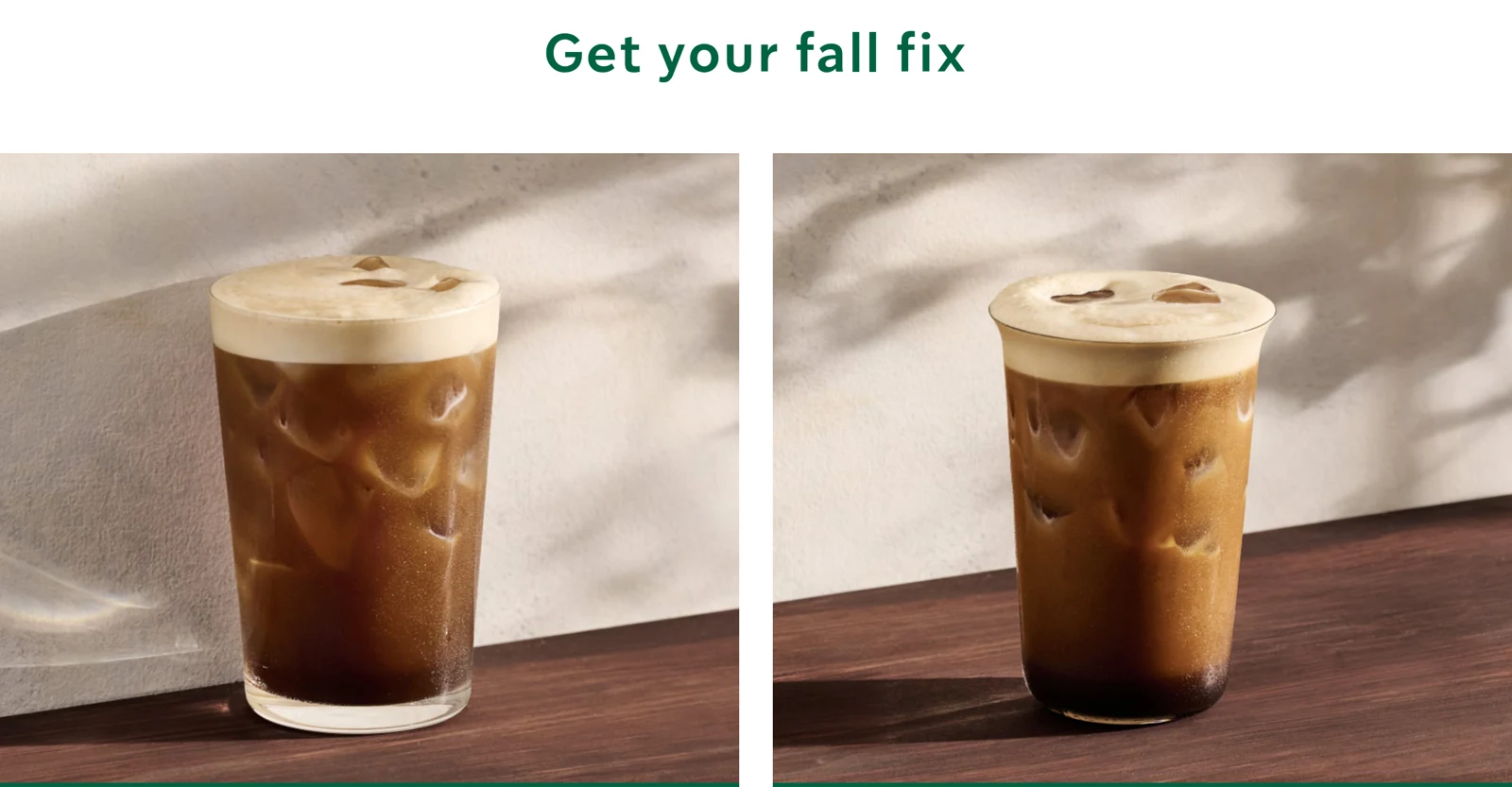 Starbucks featured fall menu page