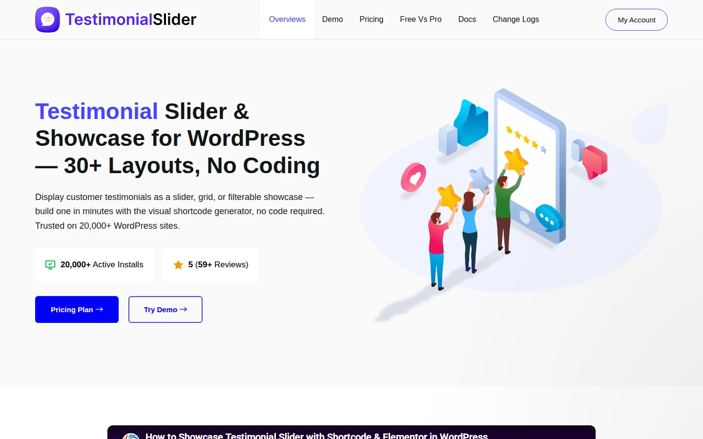 Testimonial Slider and Showcase homepage