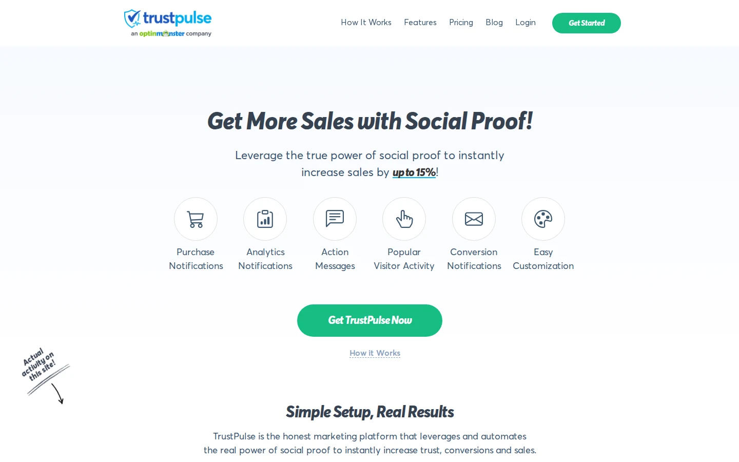 TrustPulse homepage: get more sales with social proof