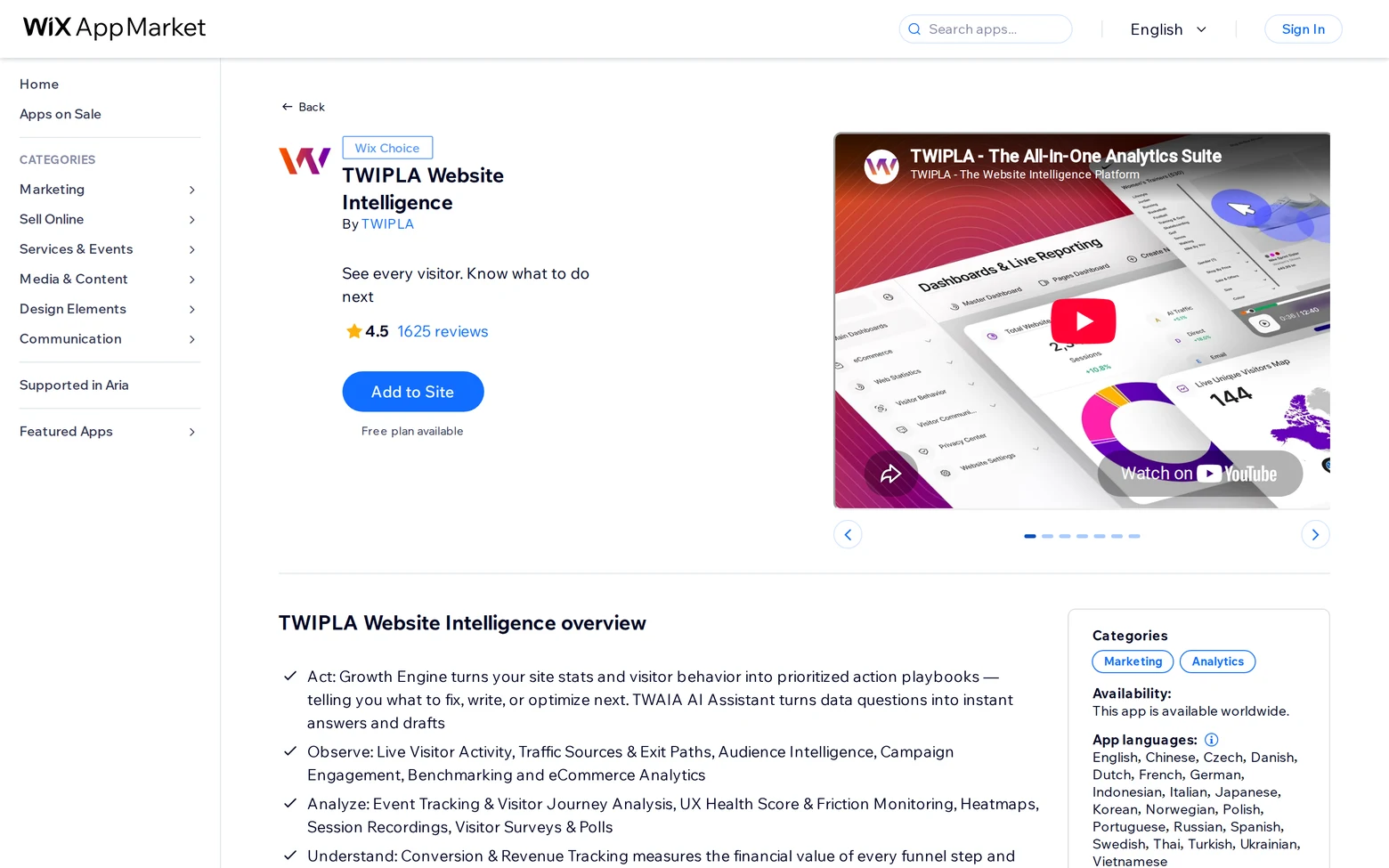 TWIPLA Website Intelligence on the Wix App Market