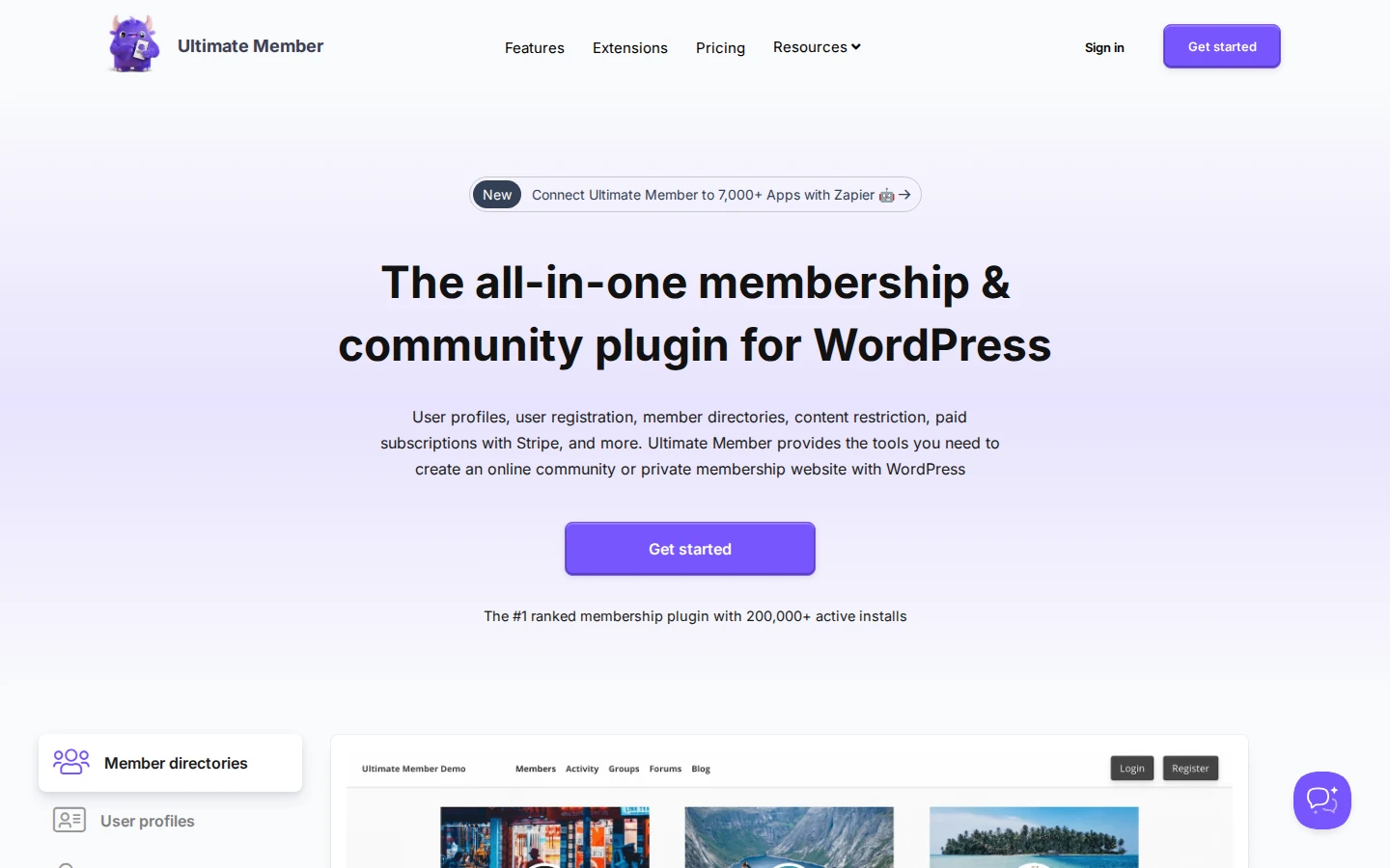 Ultimate Member homepage
