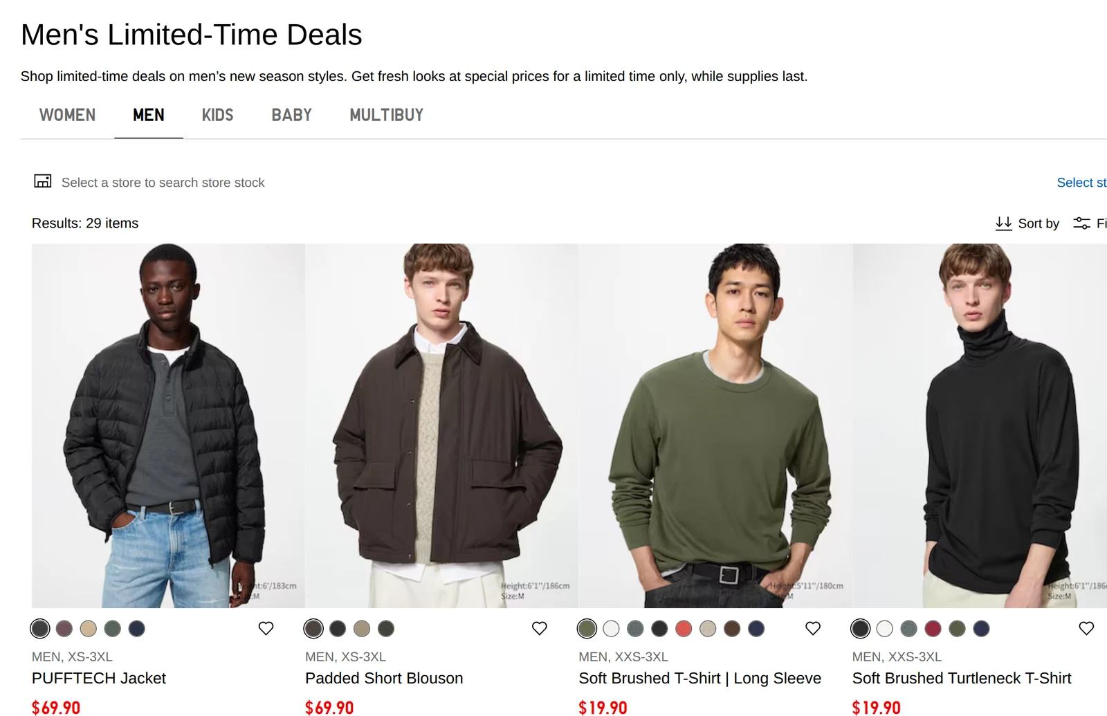 Uniqlo Men's Limited-Time Deals page