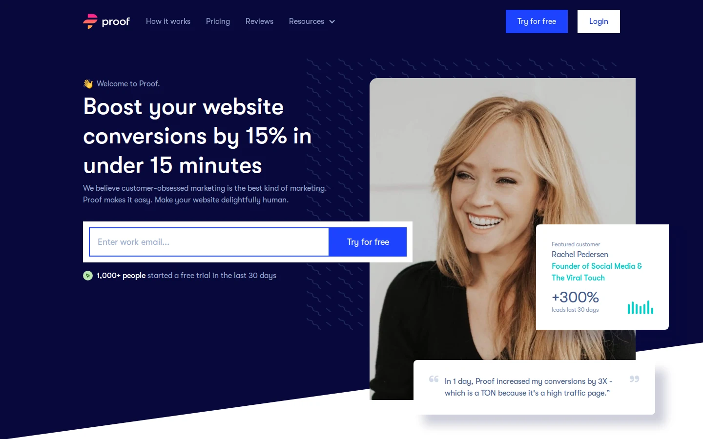 Proof homepage: boost your website conversions
