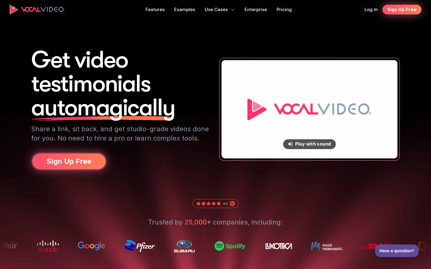 Vocal Video homepage for remote video testimonials