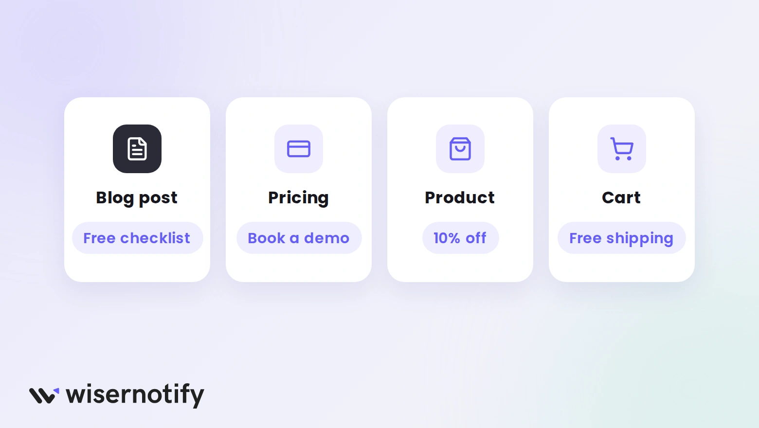 Exit popup offers by Webflow page: blog post checklist, pricing demo, product discount, cart free shipping