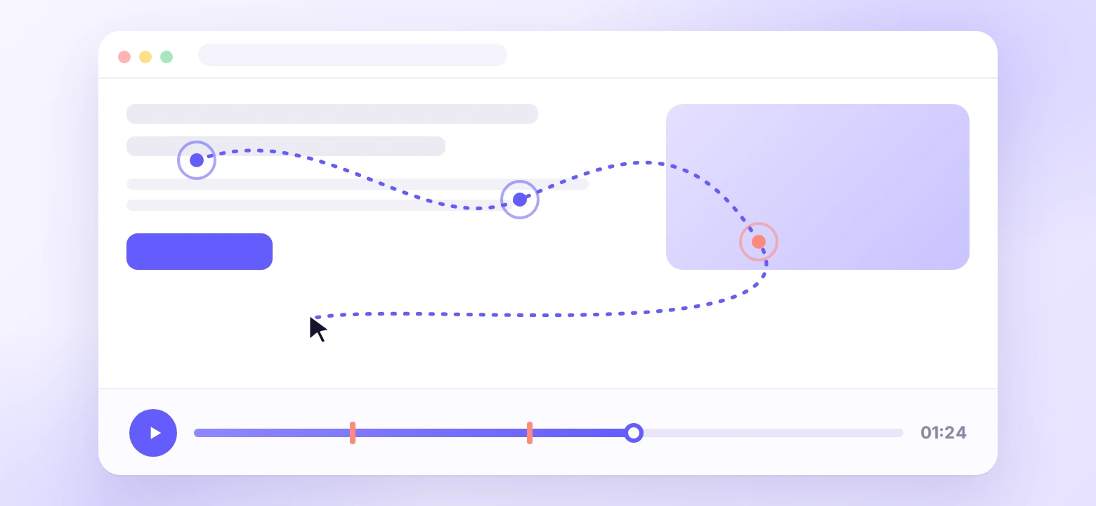 Session recording replay showing a visitor's cursor path and clicks