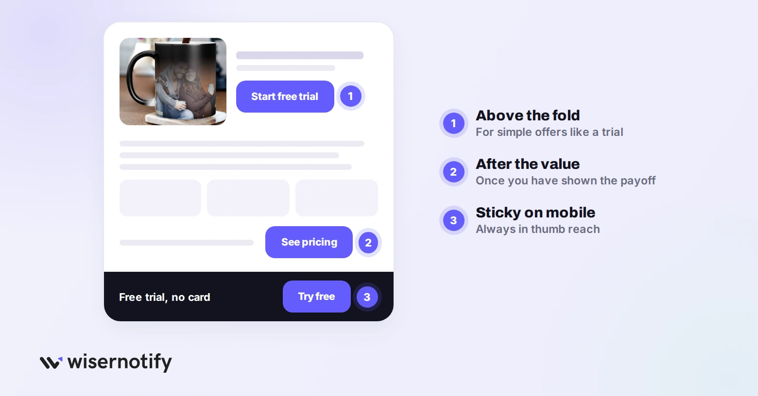 Where to place a call to action: above the fold, after the value and in a sticky mobile bar