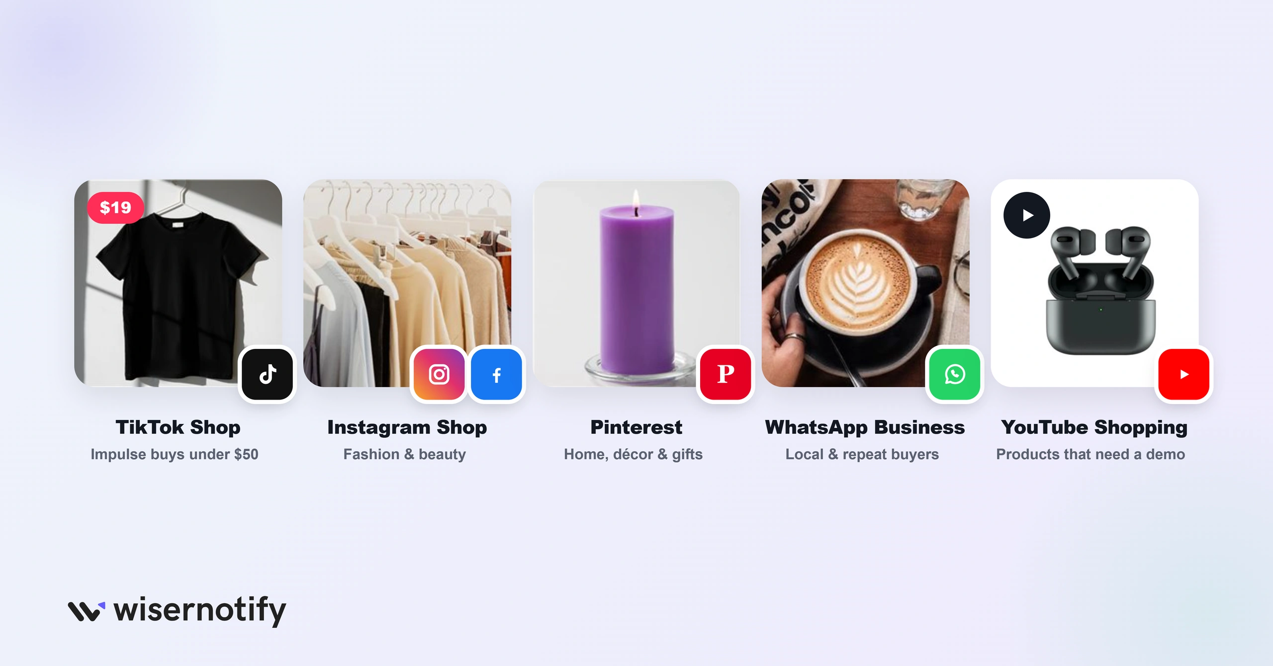 Which social commerce platform is best: TikTok Shop for impulse buys, Instagram for fashion, Pinterest for home and gifts, WhatsApp for repeat buyers, YouTube for demos