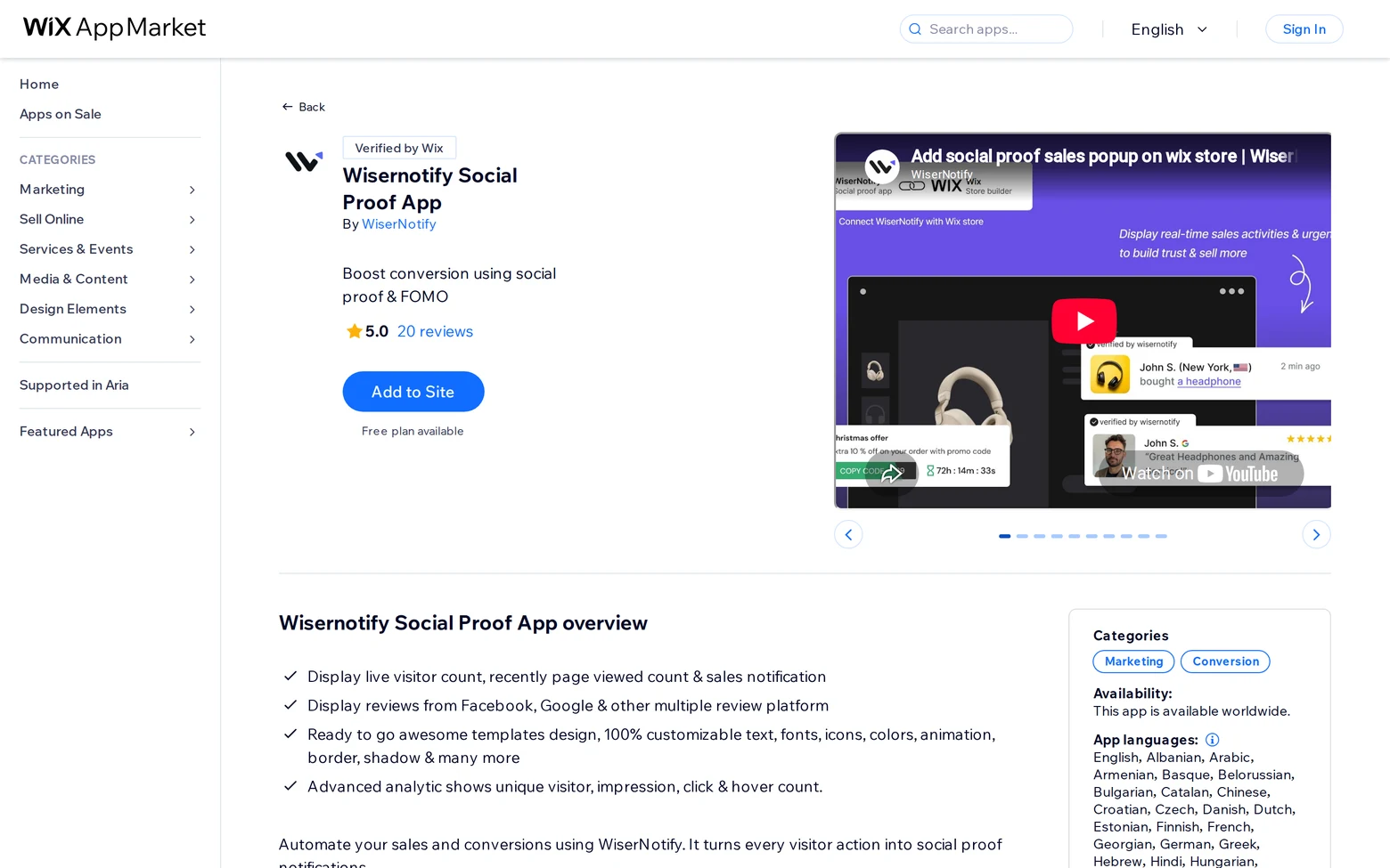 WiserNotify on the Wix App Market