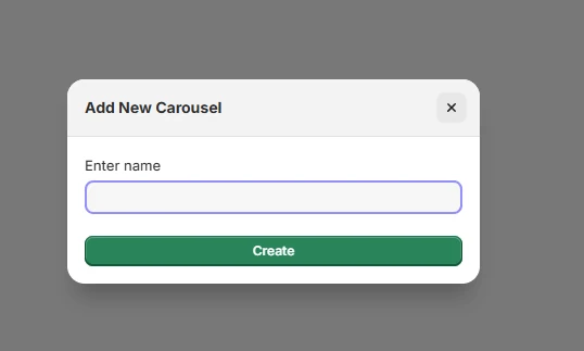 Add New Carousel popup in WiserReview with a name field and Create button