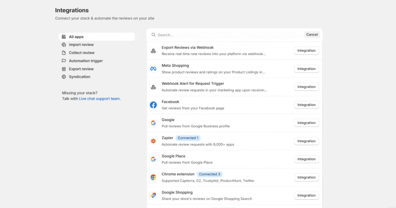 WiserReview Facebook integration screen with the Login with Facebook button