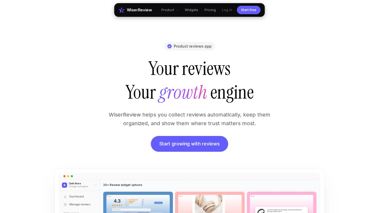 WiserReview product review software homepage