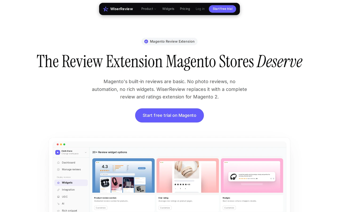 WiserReview Magento review extension page