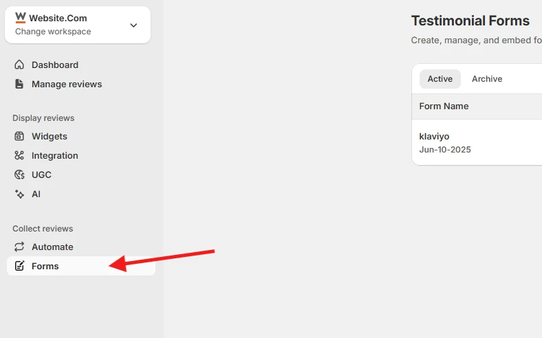 WiserReview Forms page under Collect reviews for customizing the review form