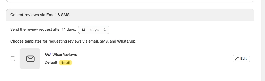 WiserReview review request delay setting and email template