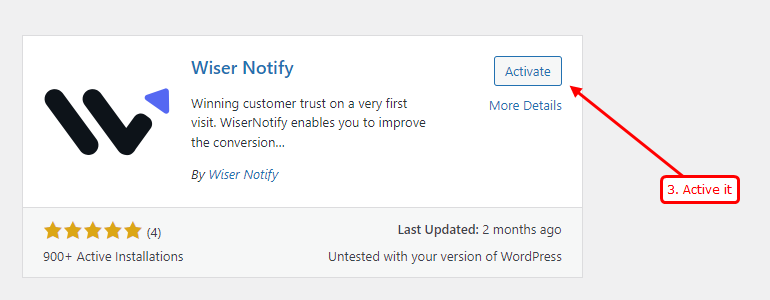 Activating the Wiser Notify plugin in WordPress