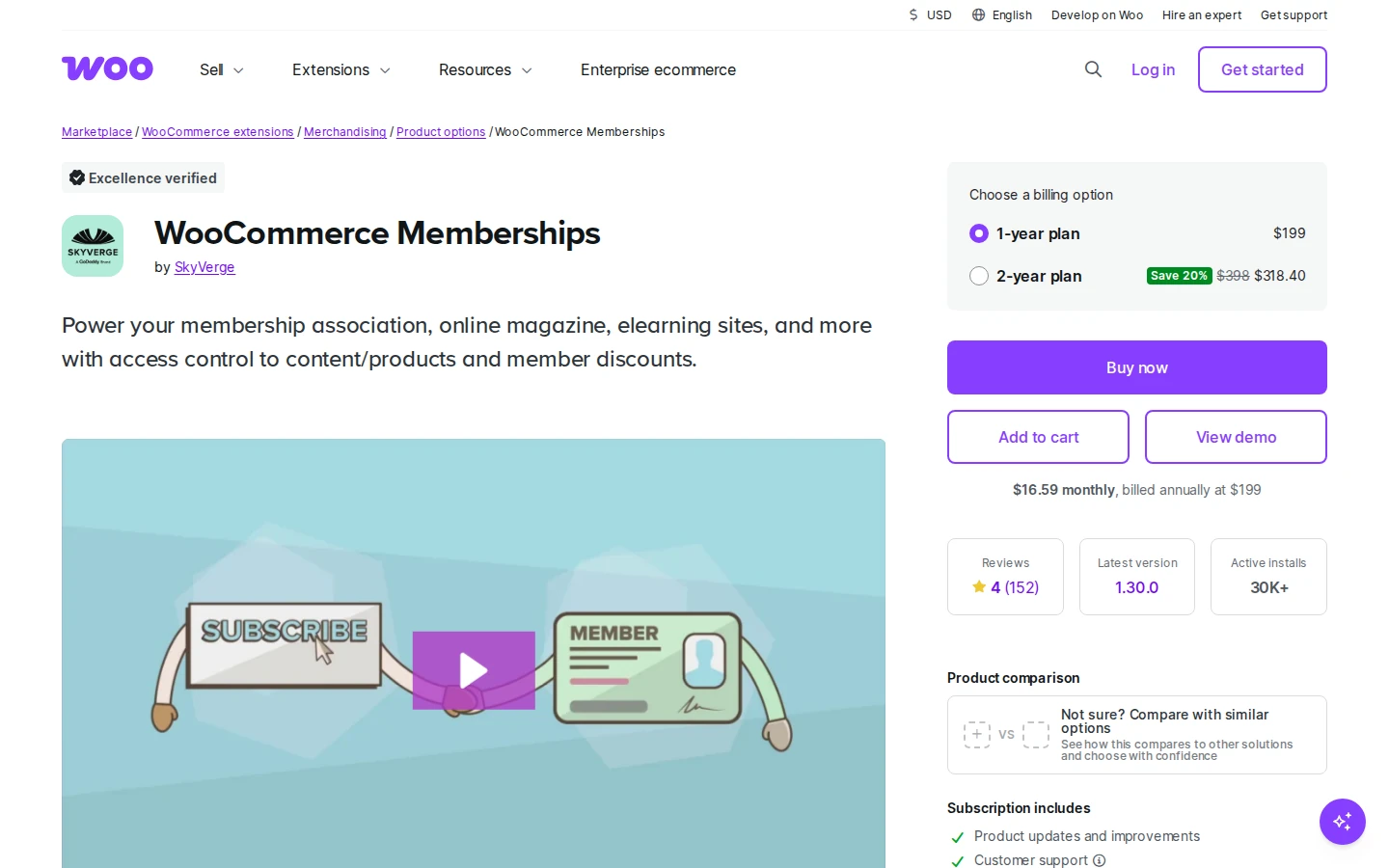 WooCommerce Memberships product page