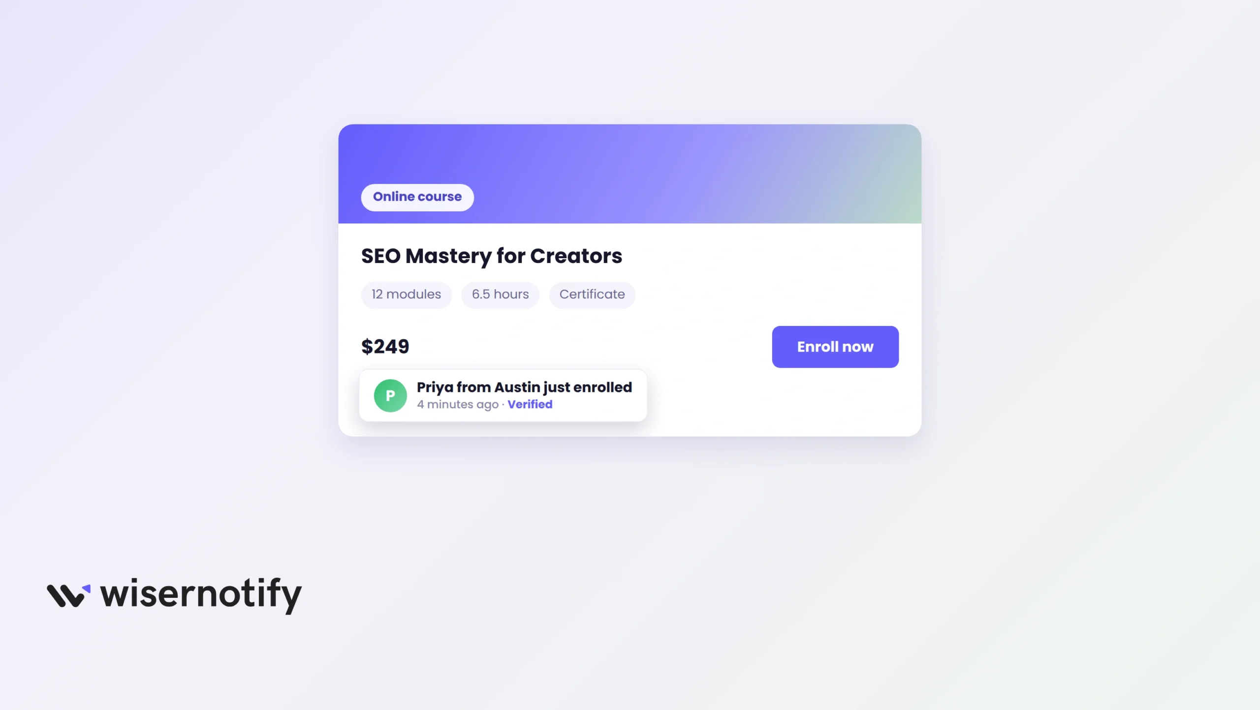 Enrollment popup on a Thinkific course sales page
