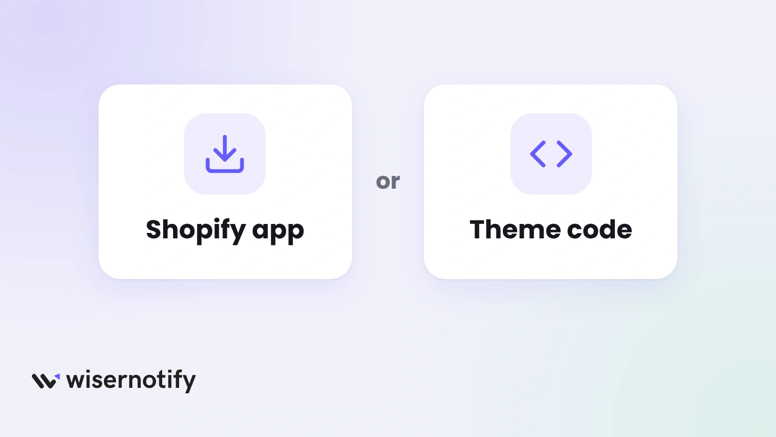 Two cards labelled Shopify app and Theme code, showing the two ways to add Yelp reviews to Shopify